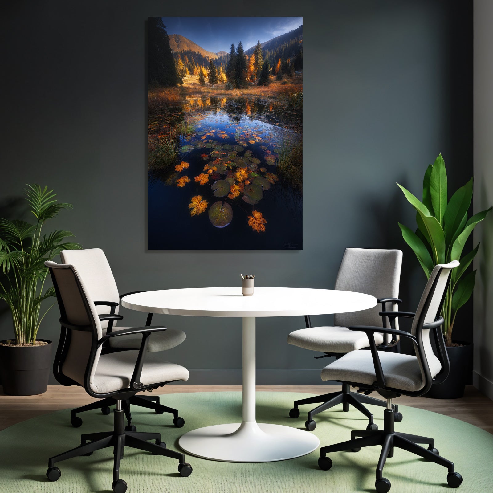 Ruhige Natur Landschaft Herbstblick Mit See Und Baumfarben