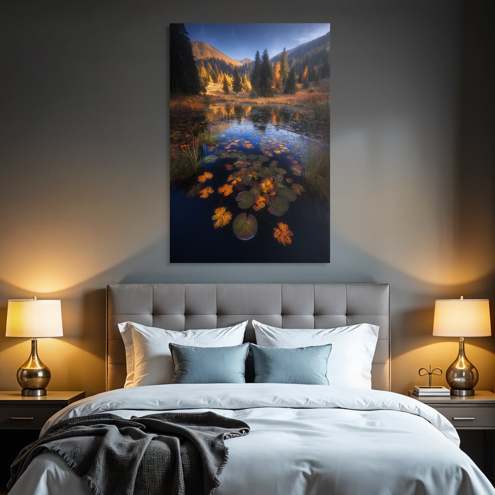 Ruhige Natur Landschaft Herbstblick Mit See Und Baumfarben