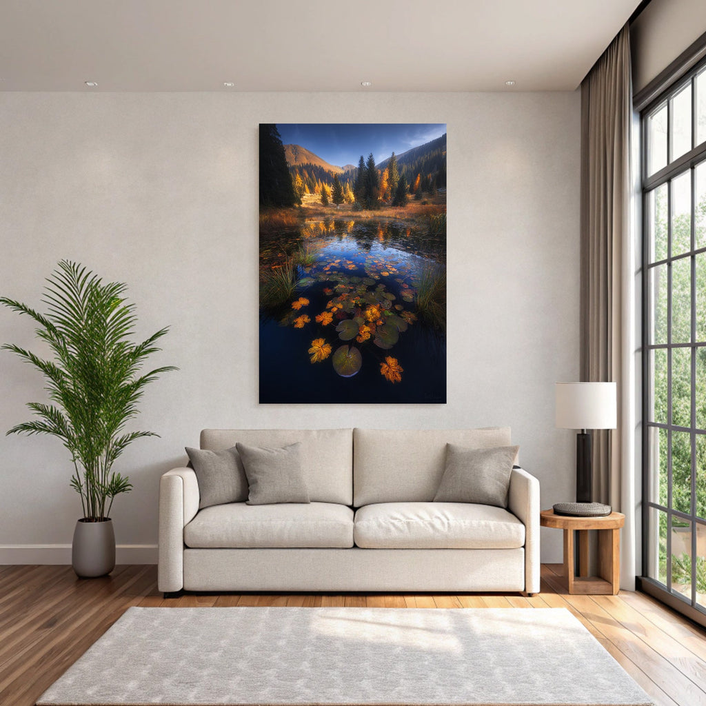 Ruhige Natur Landschaft Herbstblick Mit See Und Baumfarben