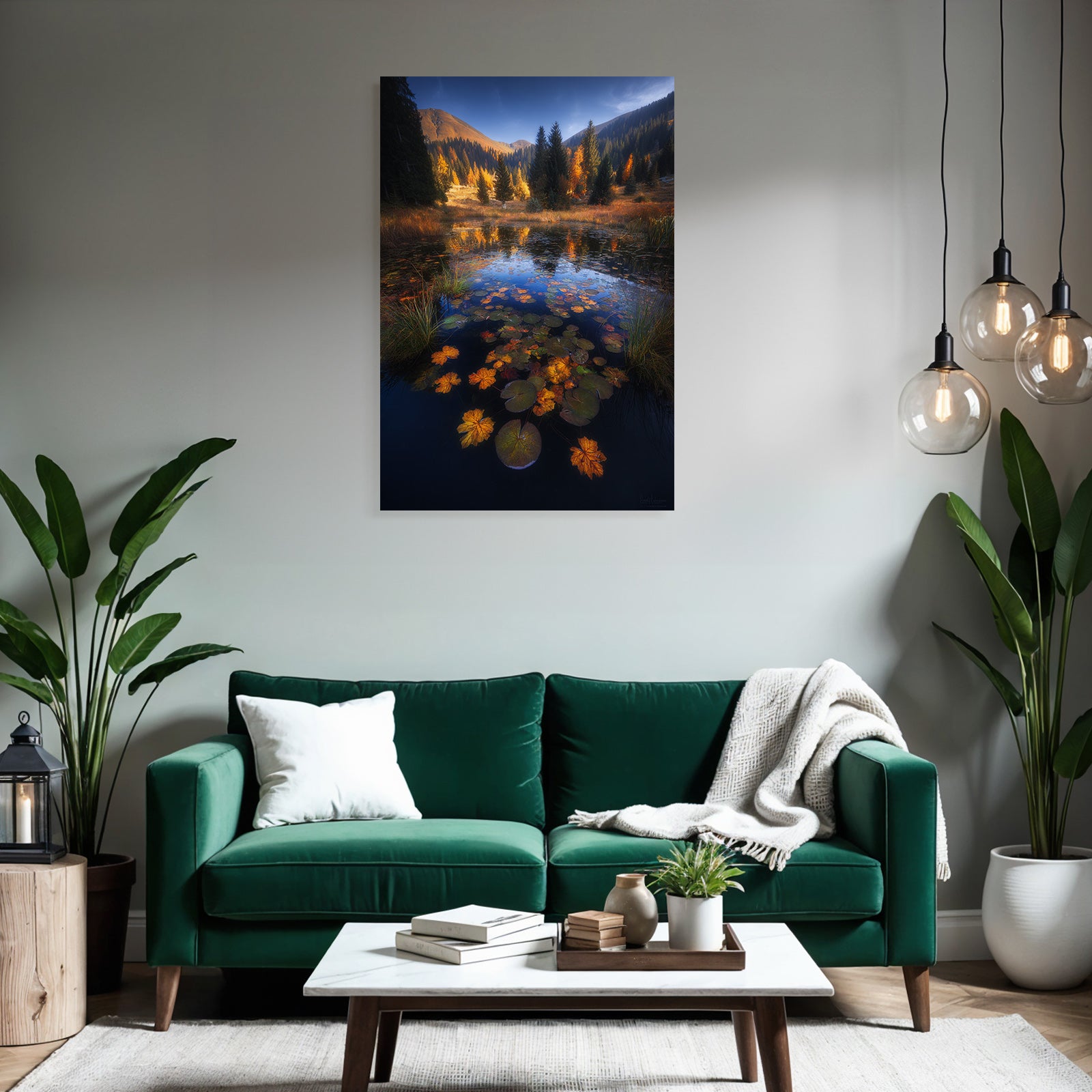 Ruhige Natur Landschaft Herbstblick Mit See Und Baumfarben