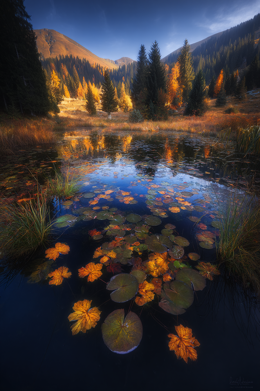 Ruhige Natur Landschaft Herbstblick Mit See Und Baumfarben | Indian Summer | Jahreszeiten