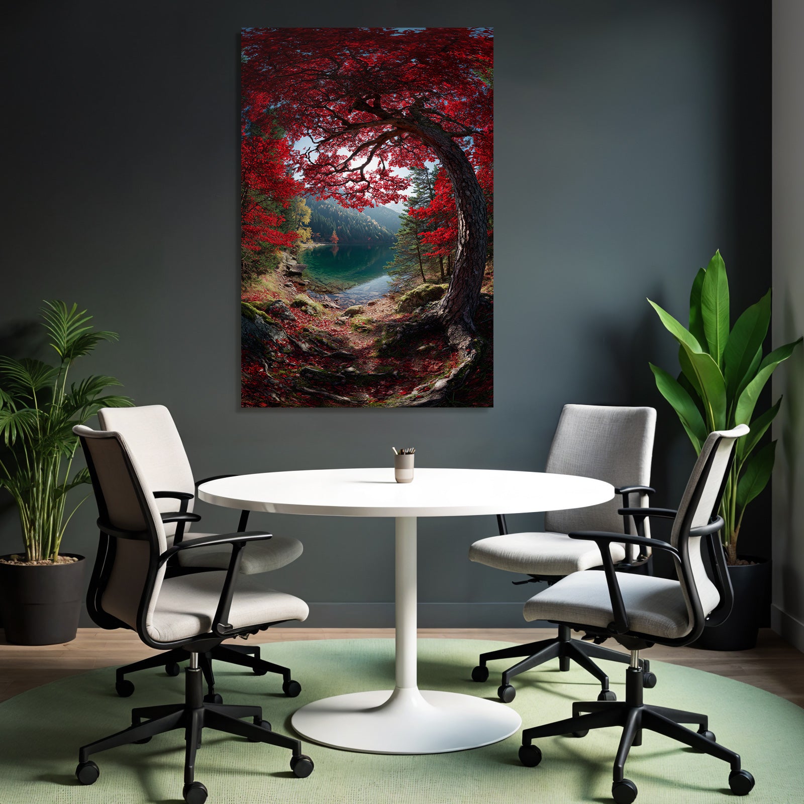 Ruhige Naturlandschaft Mit Rotem Laub Und Klarem Wasser