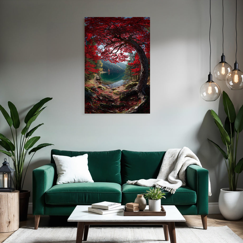 Ruhige Naturlandschaft Mit Rotem Laub Und Klarem Wasser