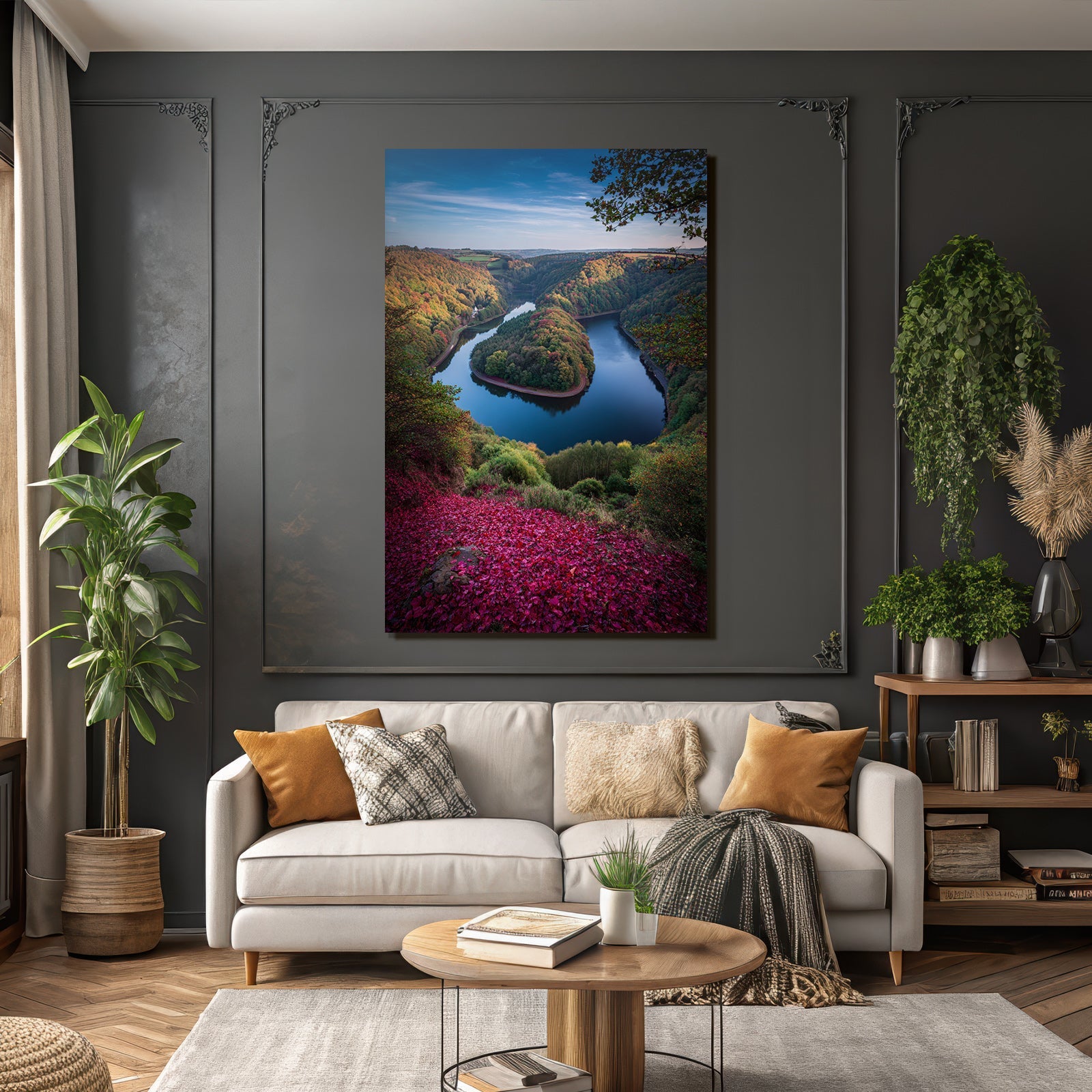 Schöne Natur Landschaft Fluss Bunte Wälder Im Herbst