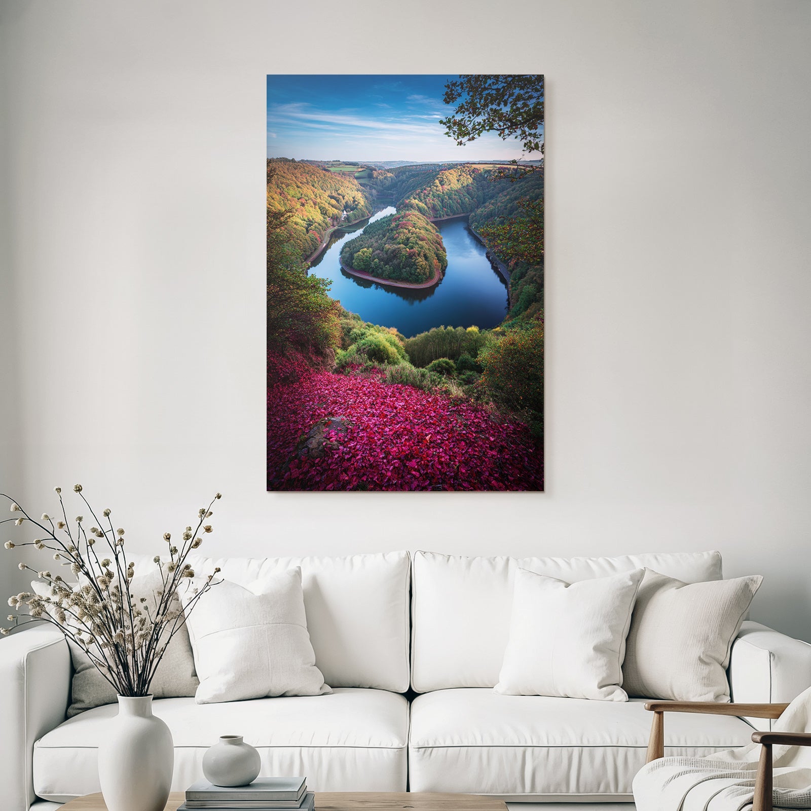 Schöne Natur Landschaft Fluss Bunte Wälder Im Herbst