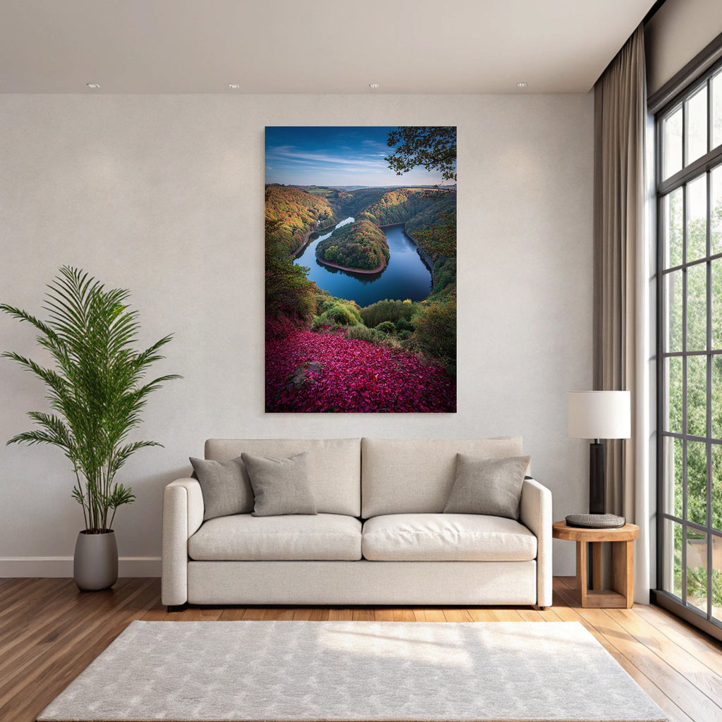 Schöne Natur Landschaft Fluss Bunte Wälder Im Herbst