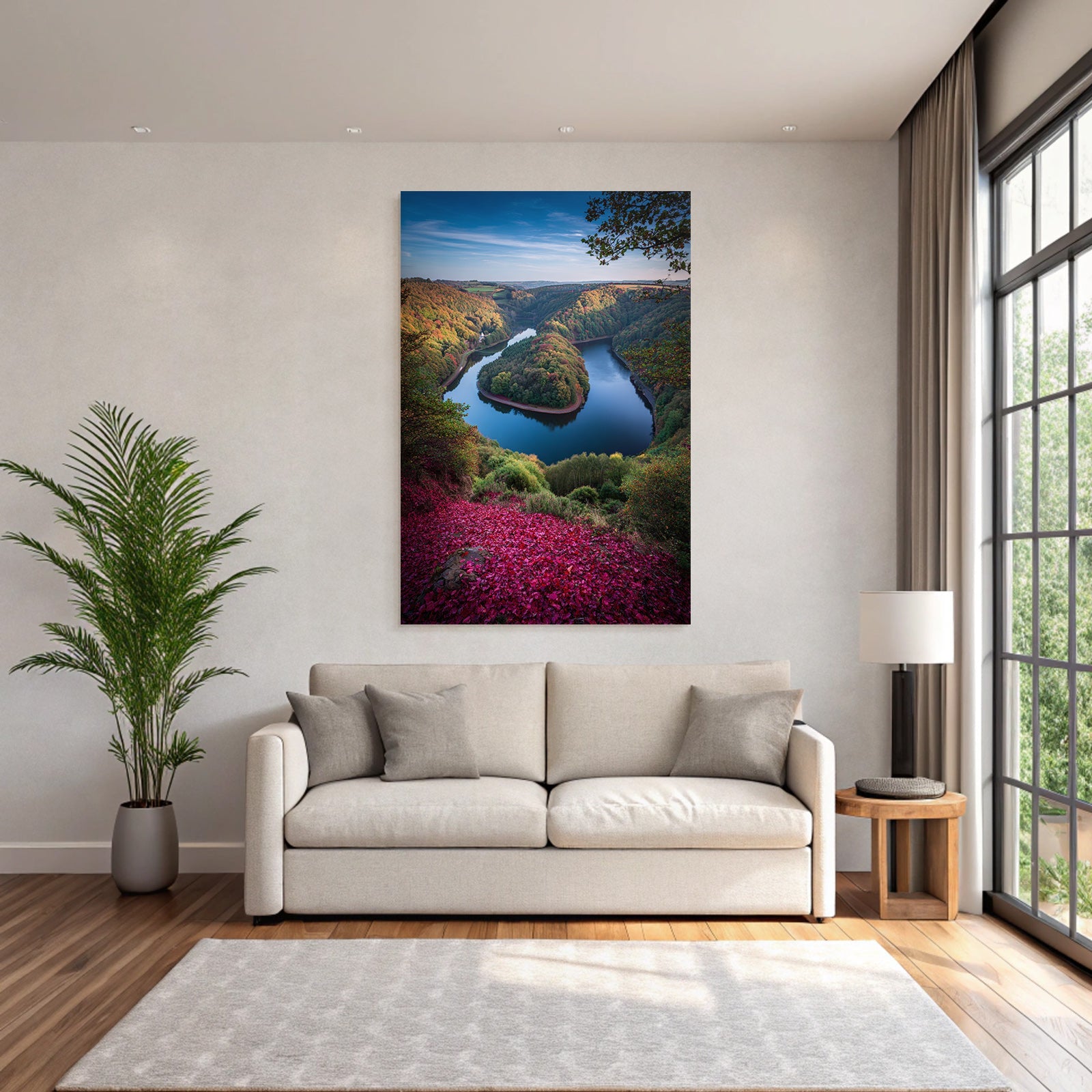 Schöne Natur Landschaft Fluss Bunte Wälder Im Herbst