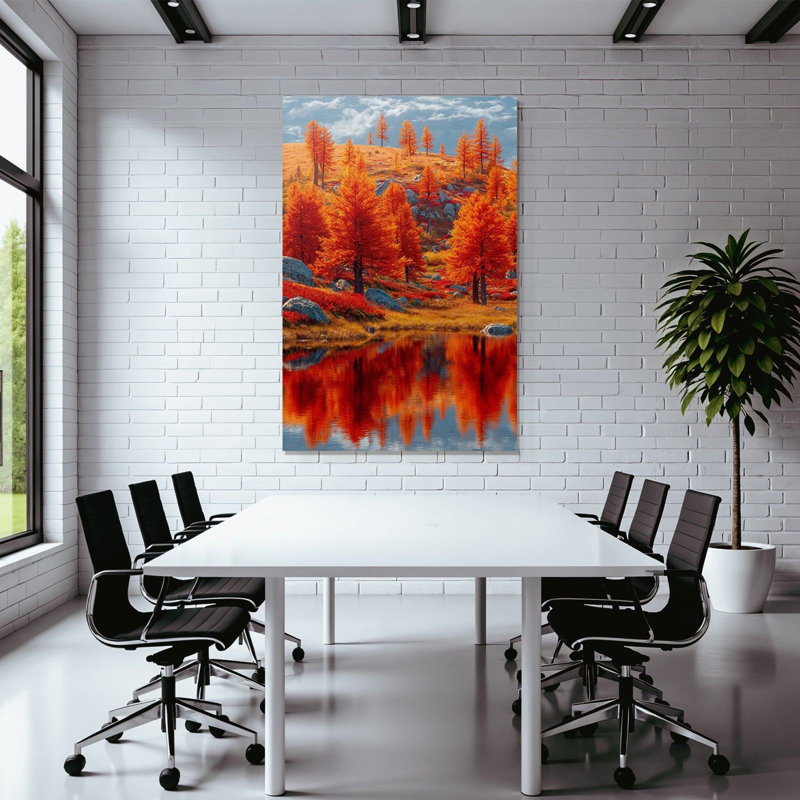 Vibrante Herbstlandschaft Mit Orangenem Blattwerk Reflektion Im Wasser
