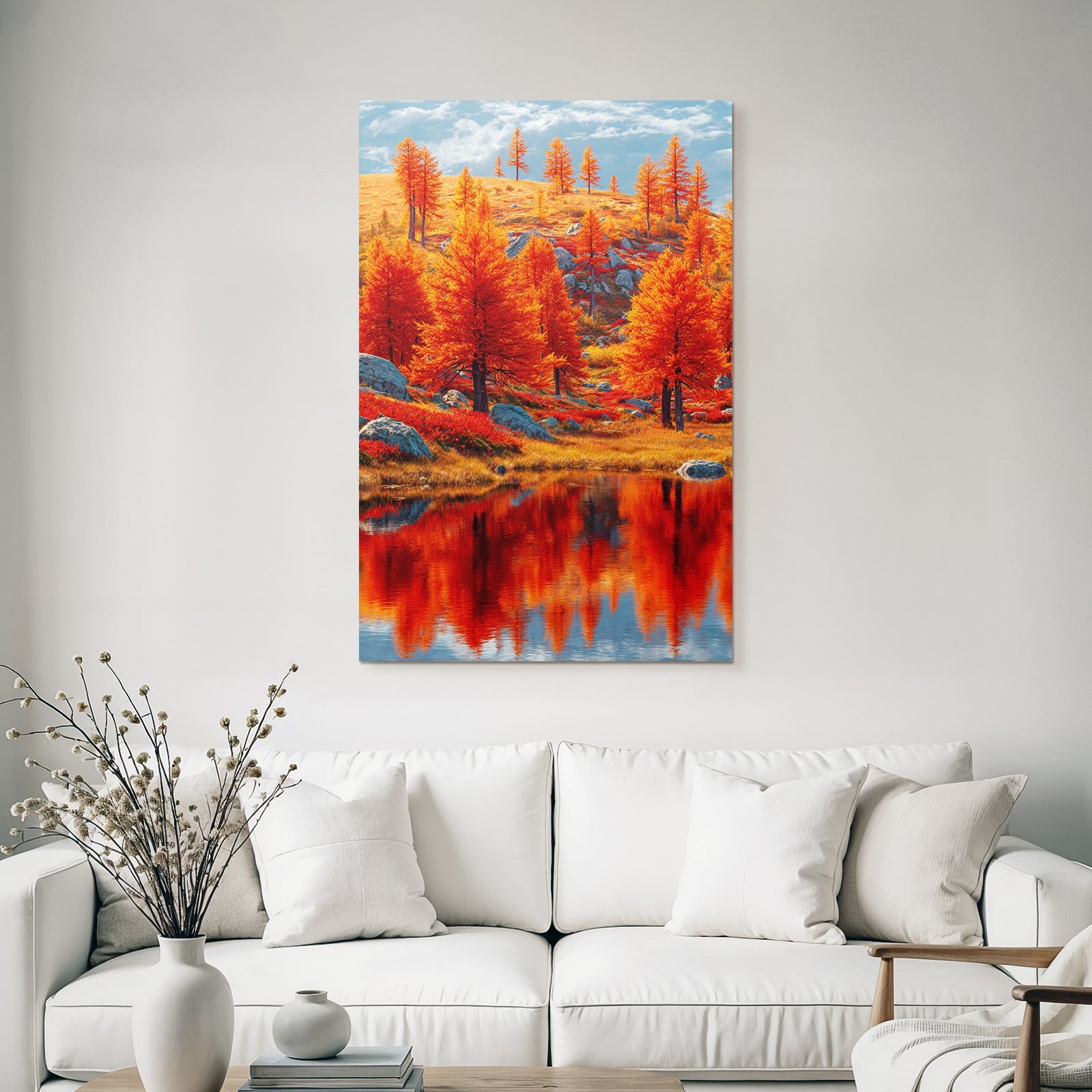 Vibrante Herbstlandschaft Mit Orangenem Blattwerk Reflektion Im Wasser