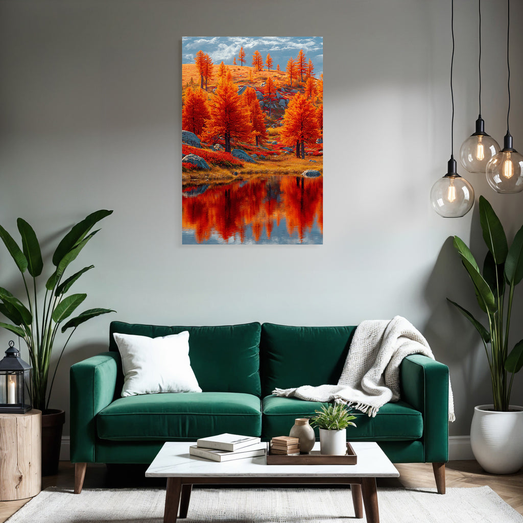 Vibrante Herbstlandschaft Mit Orangenem Blattwerk Reflektion Im Wasser