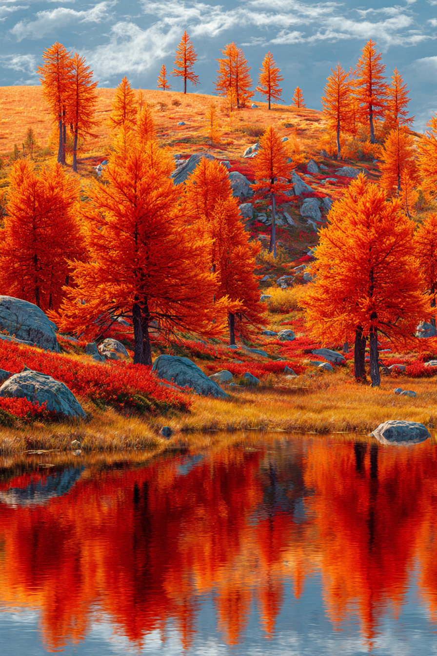 Vibrante Herbstlandschaft Mit Orangenem Blattwerk Reflektion Im Wasser | Indian Summer | Jahreszeiten