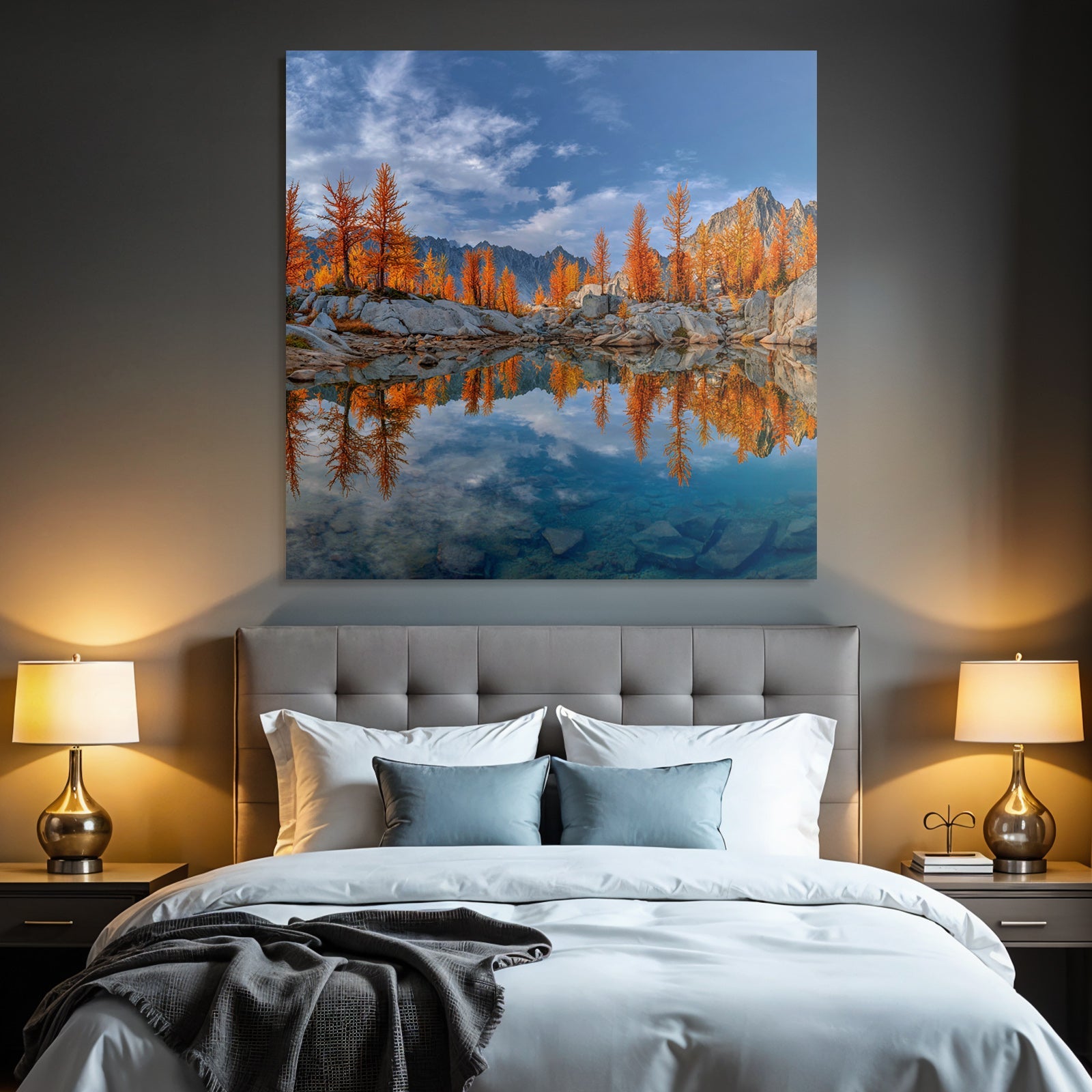 Herbstlandschaft Mit See Und Bergen Reflexionen Im Wasser