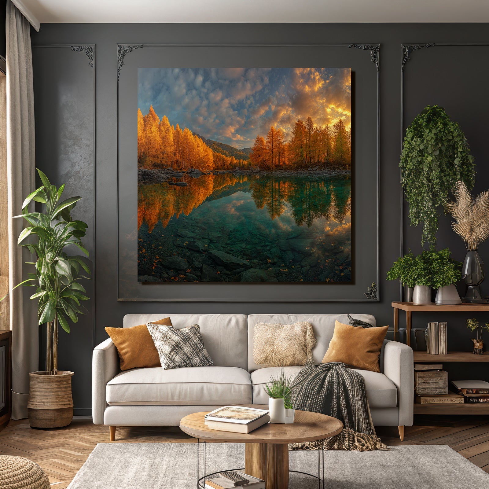 Herbstlandschaft Mit Wasser Und Baumfarbe