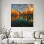 Herbstlandschaft Mit Wasser Und Baumfarbe