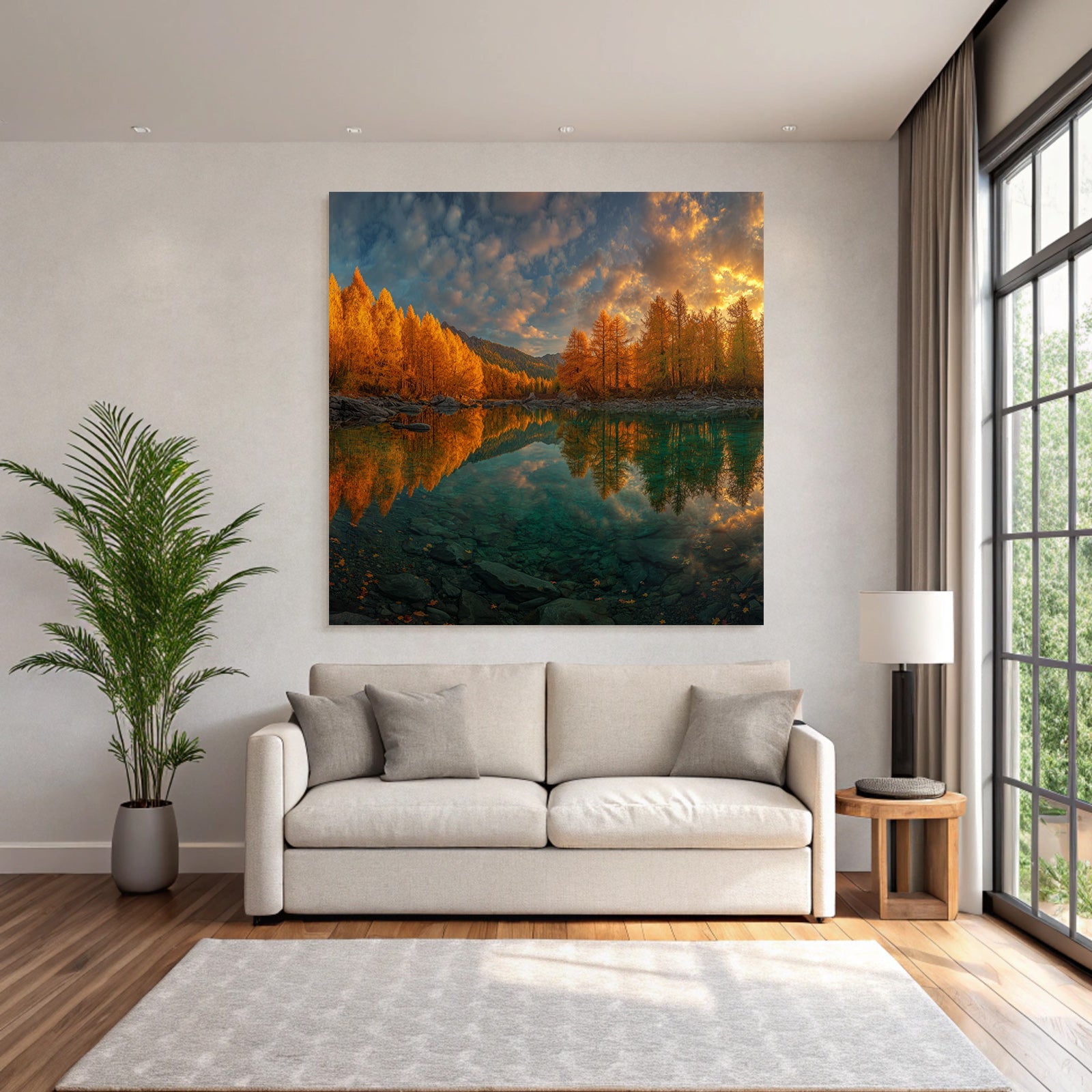 Herbstlandschaft Mit Wasser Und Baumfarbe