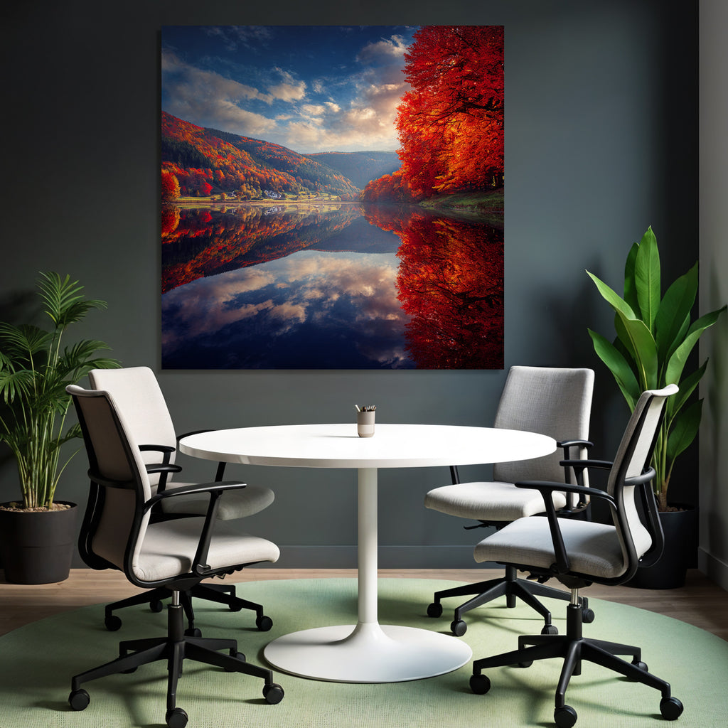 Herbstlandschaft Spiegelung Buntes Laub Ruhiger Tag
