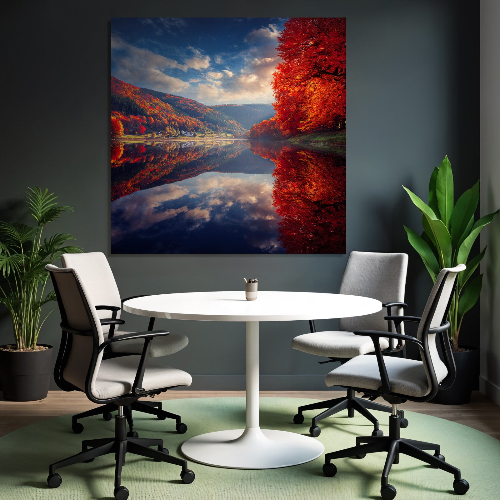 Herbstlandschaft Spiegelung Buntes Laub Ruhiger Tag