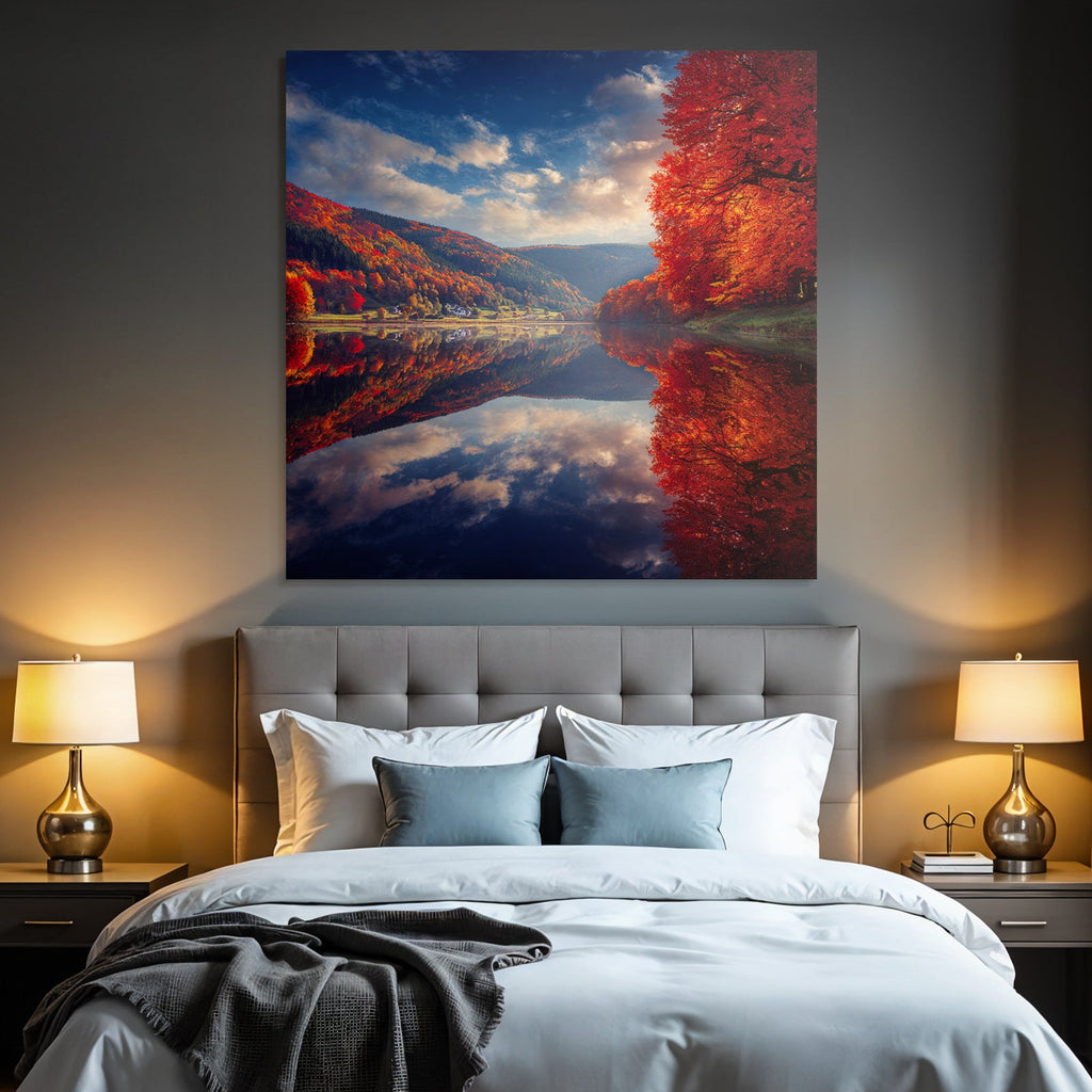Herbstlandschaft Spiegelung Buntes Laub Ruhiger Tag