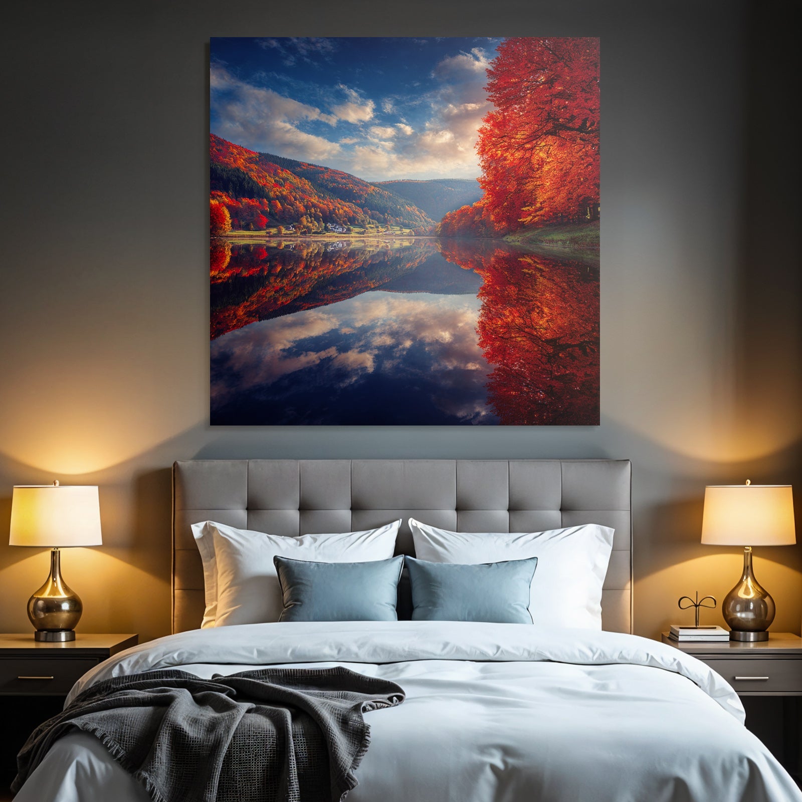 Herbstlandschaft Spiegelung Buntes Laub Ruhiger Tag