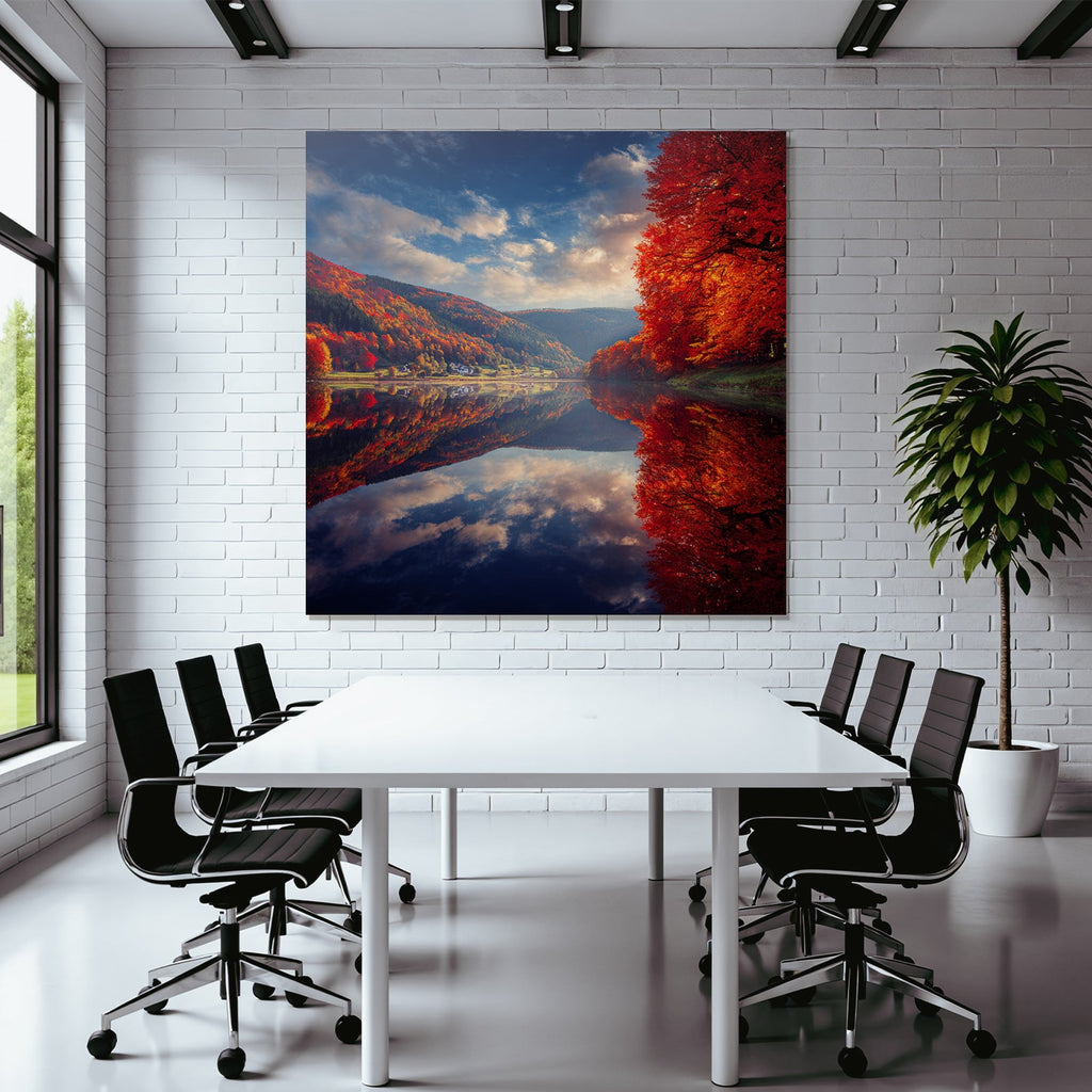 Herbstlandschaft Spiegelung Buntes Laub Ruhiger Tag