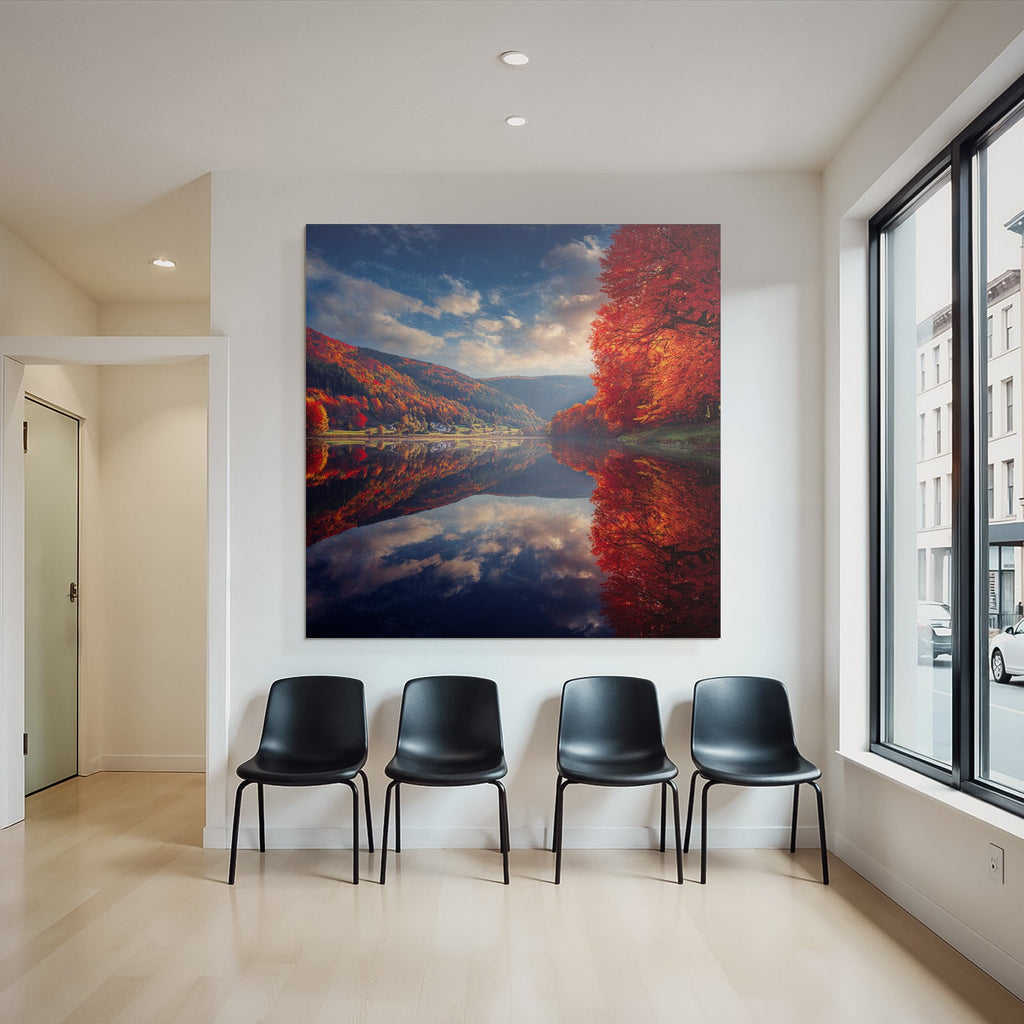 Herbstlandschaft Spiegelung Buntes Laub Ruhiger Tag