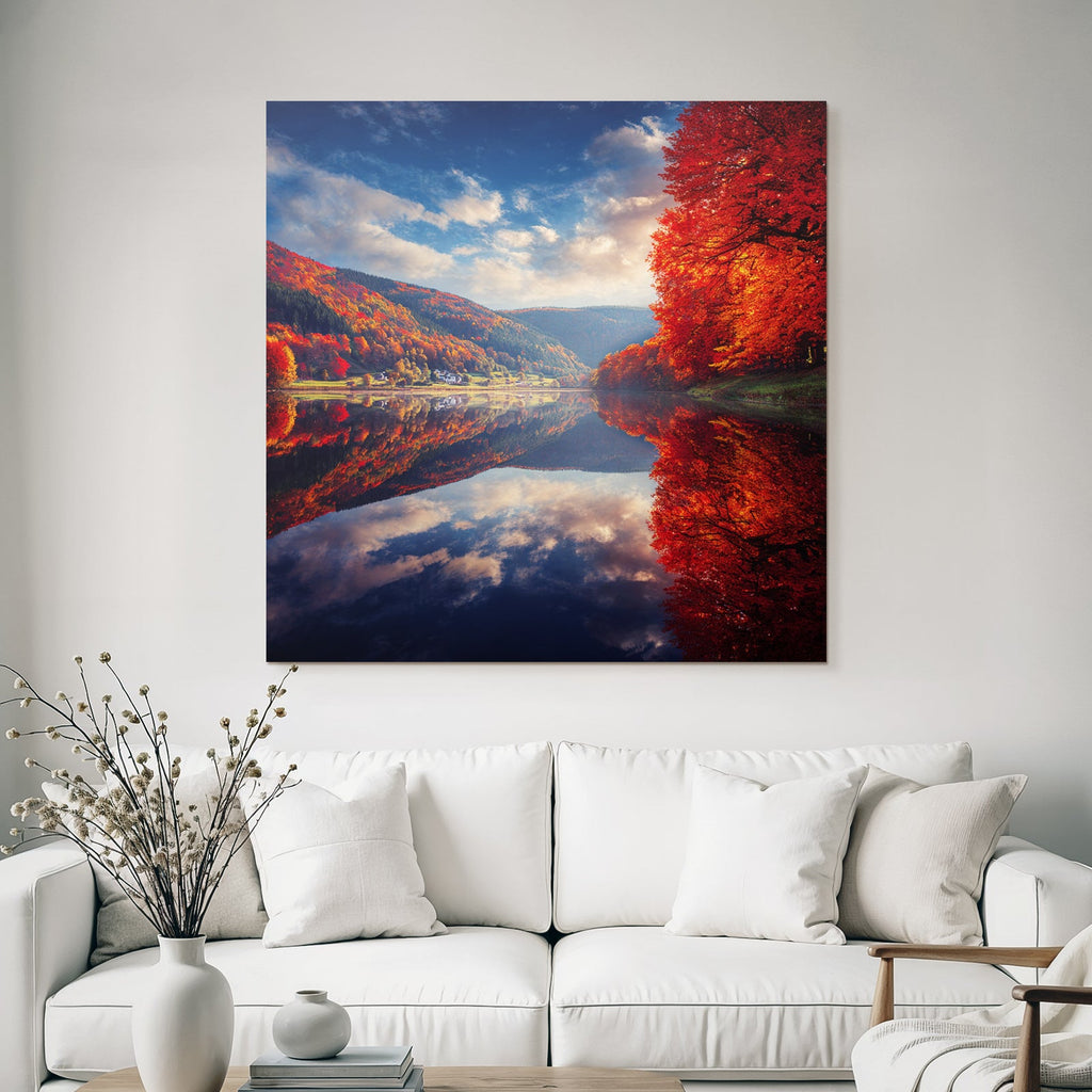 Herbstlandschaft Spiegelung Buntes Laub Ruhiger Tag