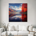 Herbstlandschaft Spiegelung Buntes Laub Ruhiger Tag