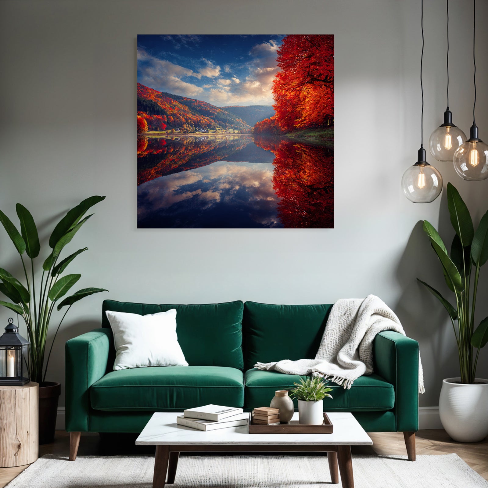 Herbstlandschaft Spiegelung Buntes Laub Ruhiger Tag
