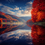 Herbstlandschaft Spiegelung Buntes Laub Ruhiger Tag | Indian Summer | Jahreszeiten