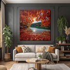 Herbstliche Landlandschaft Mit Wasser Und Rot Orange Belaubung