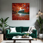 Herbstliche Landlandschaft Mit Wasser Und Rot Orange Belaubung