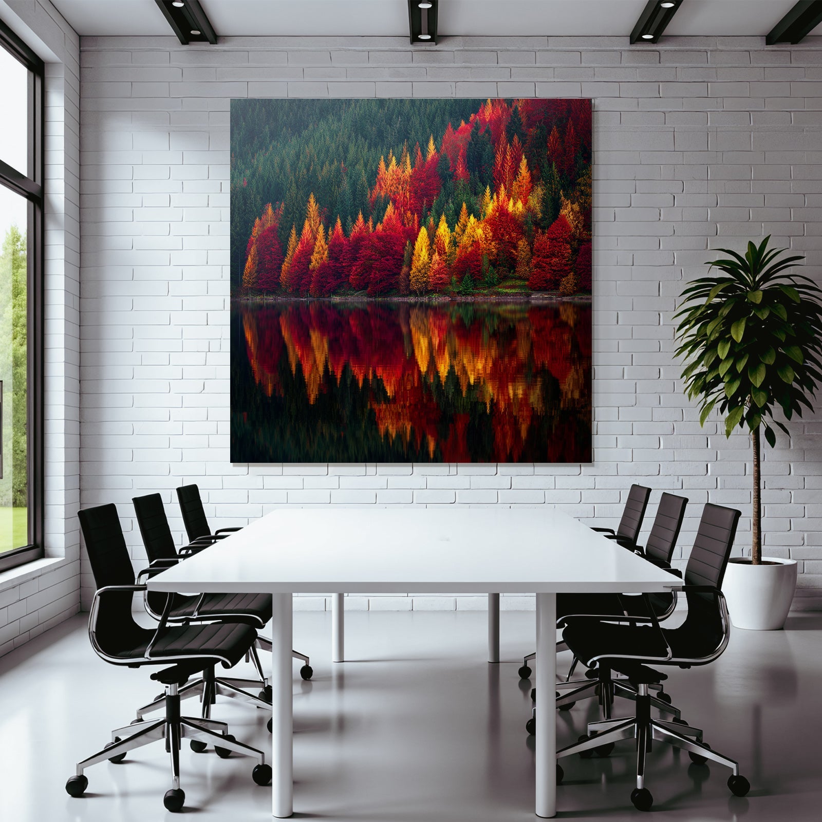Herbstliche Landschaft Mit Reflektierendem Wasser Und Bunten Bäumen