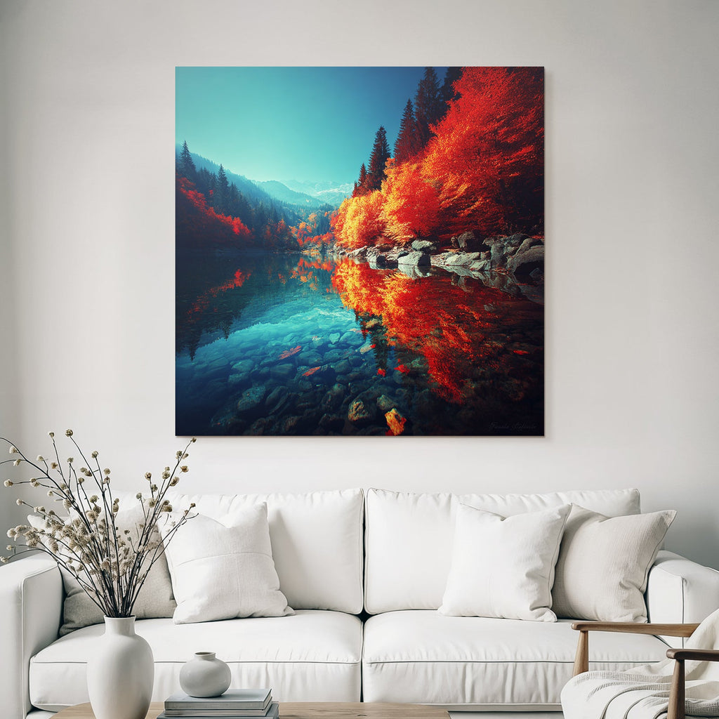 Herbstliche Landschaft Mit Wasser Und Reflektionen