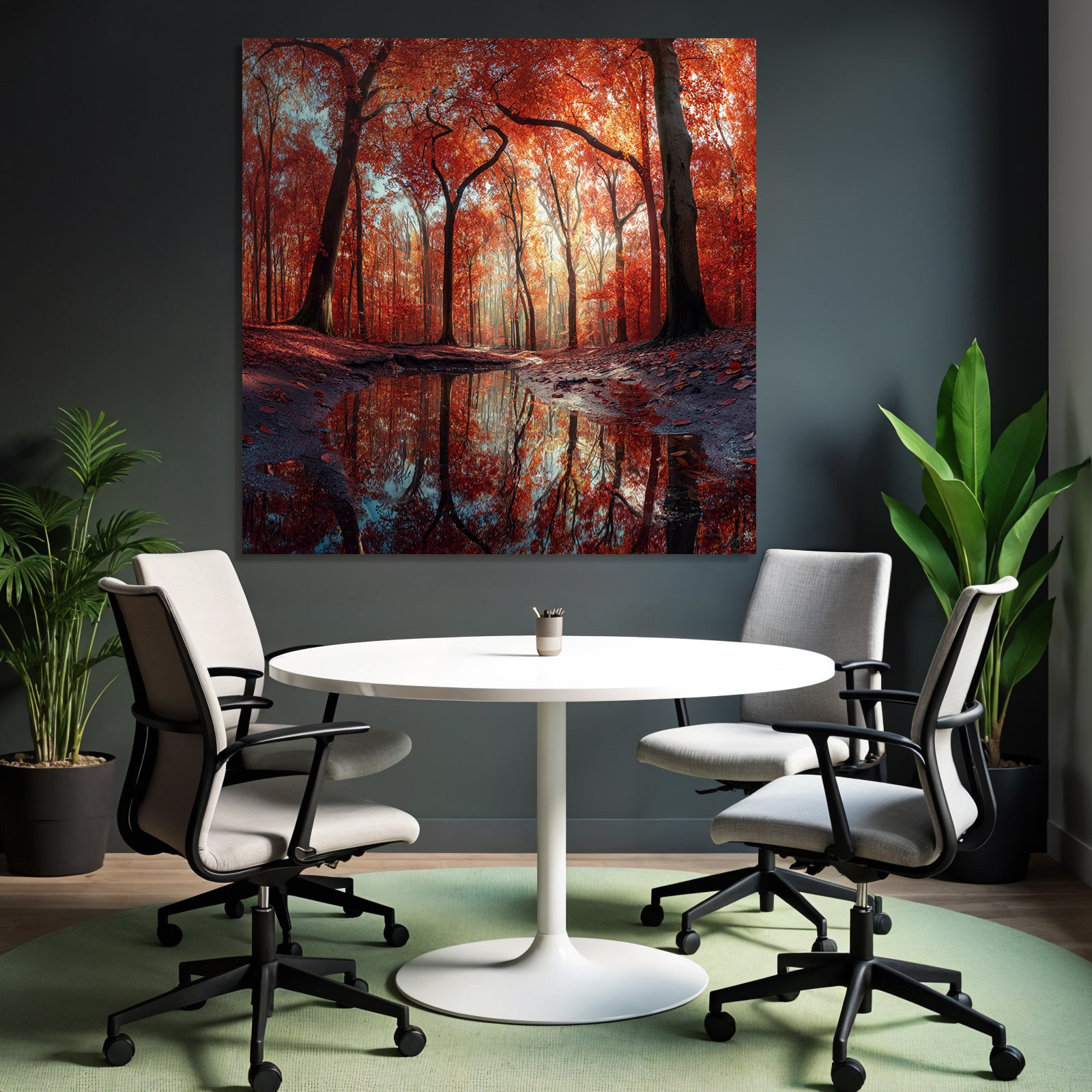 Herbstliche Waldlandschaft Mit Reflektierendem Wasser
