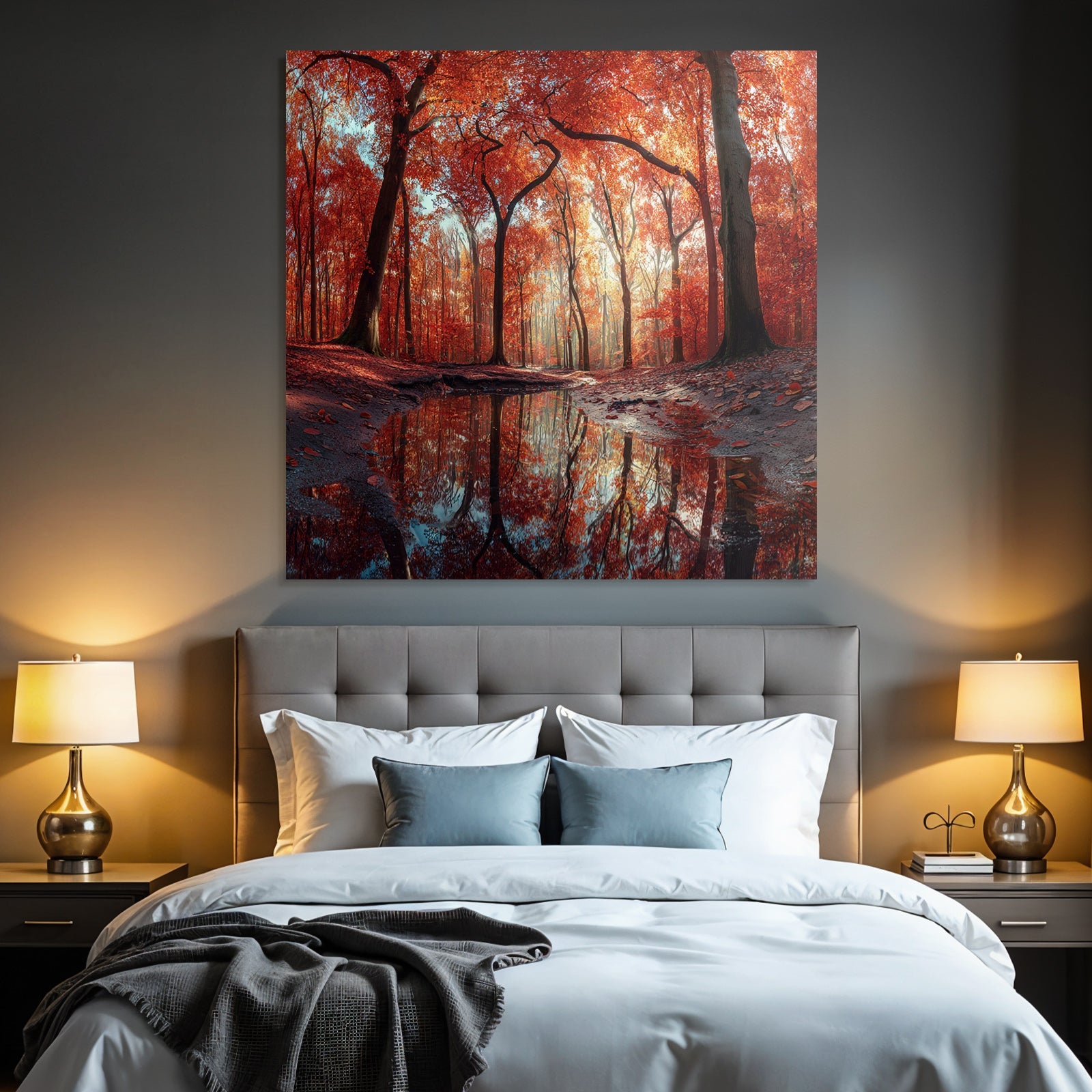 Herbstliche Waldlandschaft Mit Reflektierendem Wasser