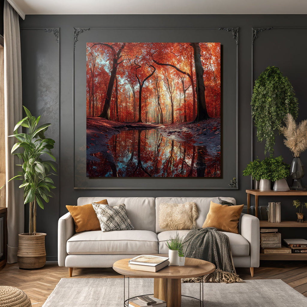 Herbstliche Waldlandschaft Mit Reflektierendem Wasser