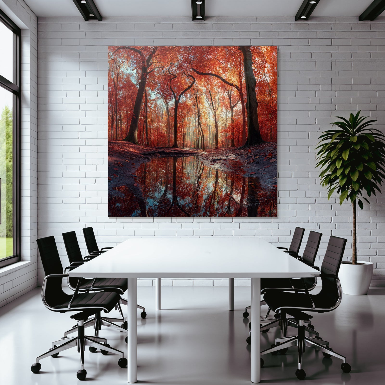 Herbstliche Waldlandschaft Mit Reflektierendem Wasser