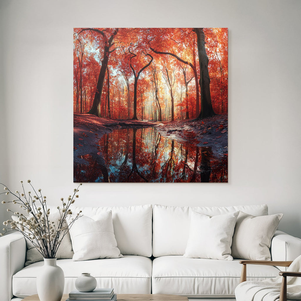 Herbstliche Waldlandschaft Mit Reflektierendem Wasser