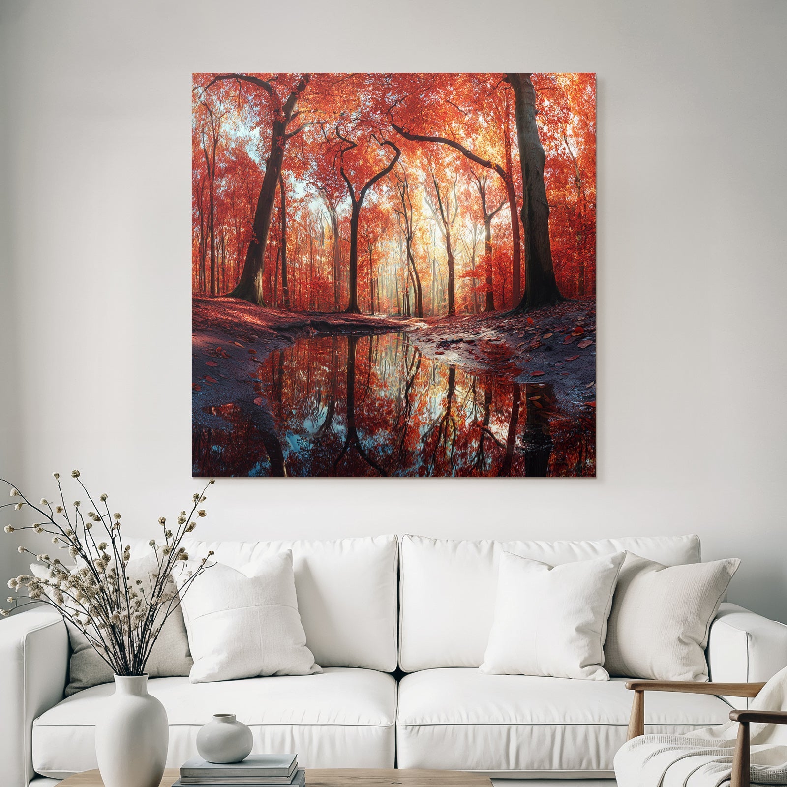 Herbstliche Waldlandschaft Mit Reflektierendem Wasser