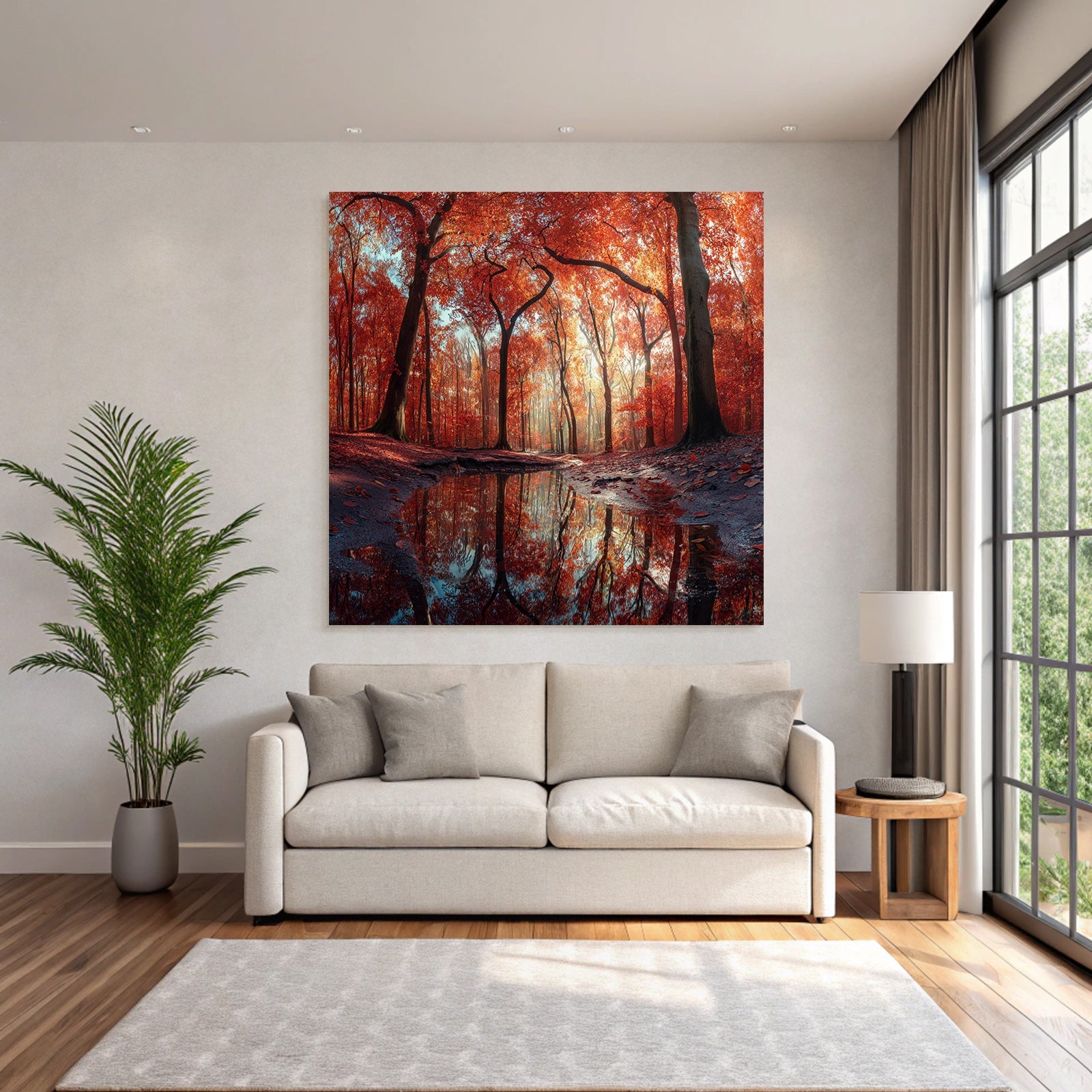 Herbstliche Waldlandschaft Mit Reflektierendem Wasser