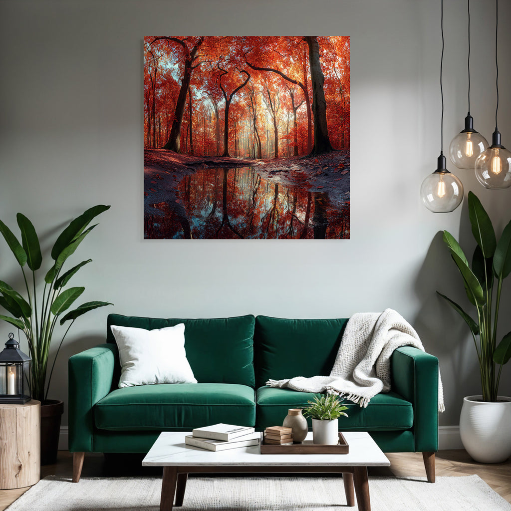 Herbstliche Waldlandschaft Mit Reflektierendem Wasser