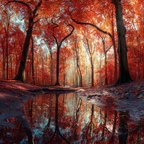 Herbstliche Waldlandschaft Mit Reflektierendem Wasser | Indian Summer | Jahreszeiten