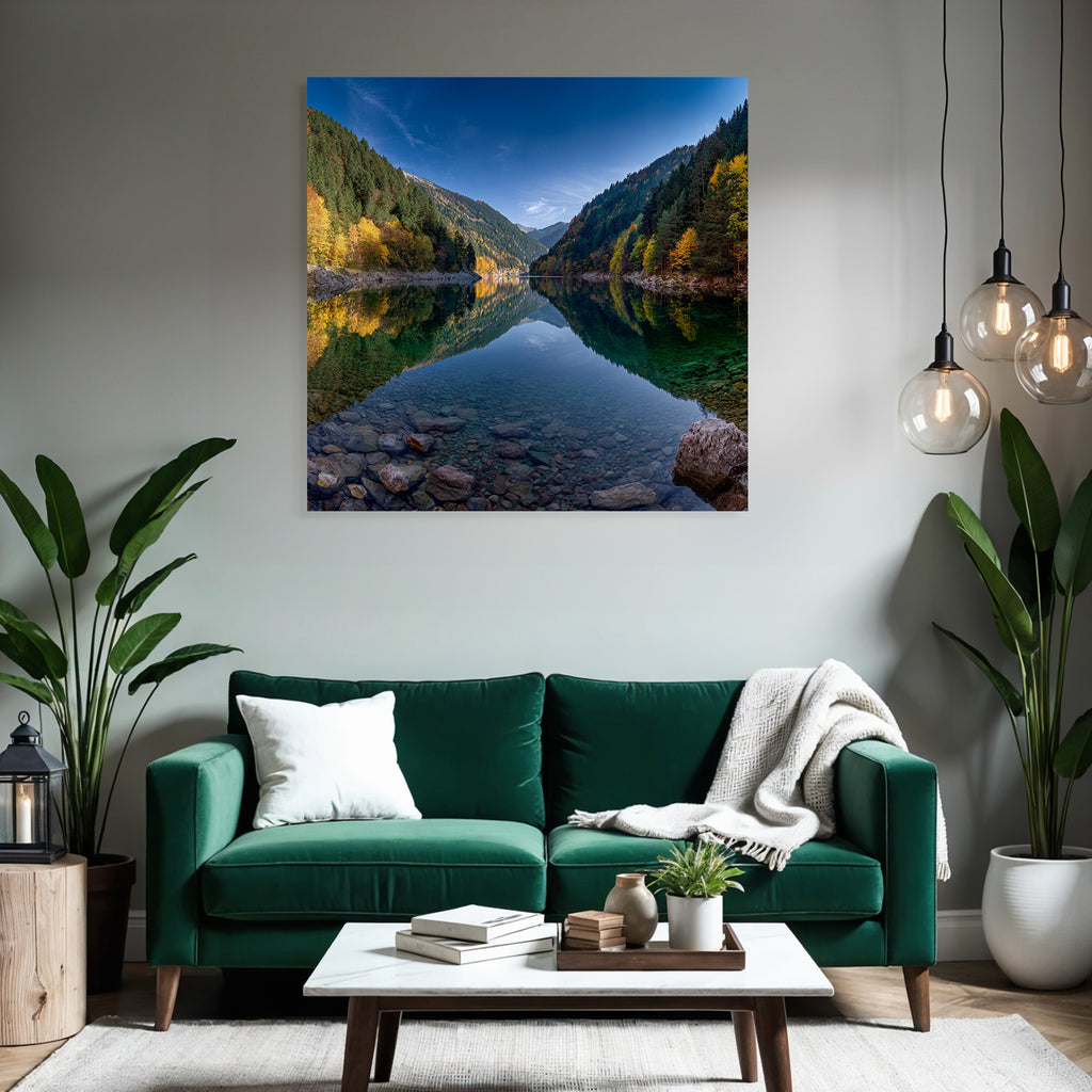 Ruhige Herbstlandschaft Mit See Und Bergen