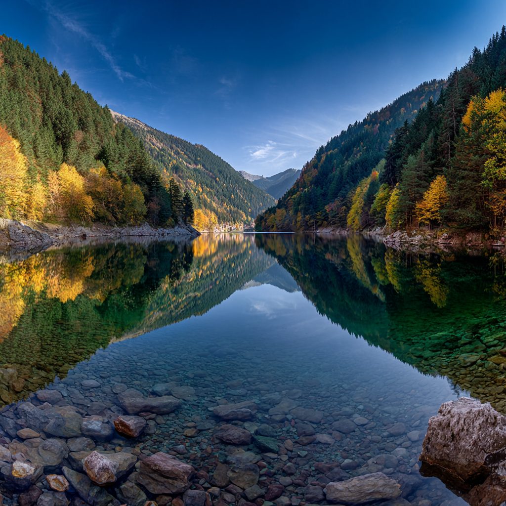 Ruhige Herbstlandschaft Mit See Und Bergen | Indian Summer | Jahreszeiten