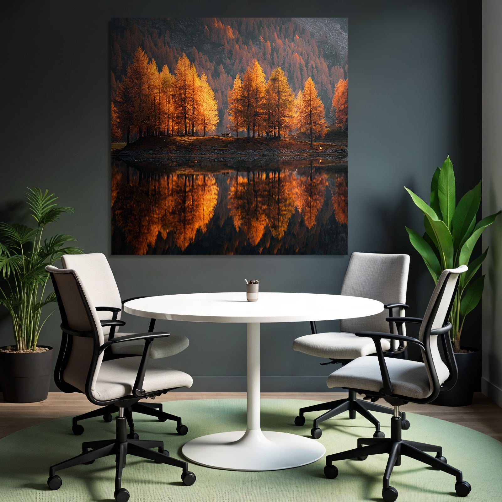 Ruhige Landschaft Herbstbaumspiegelung Mit Bergen