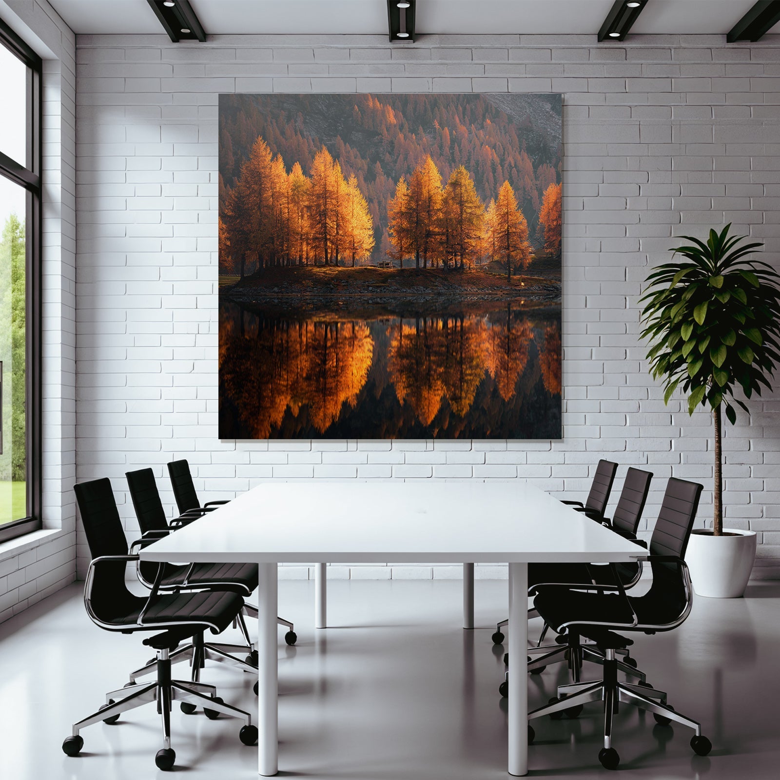 Ruhige Landschaft Herbstbaumspiegelung Mit Bergen
