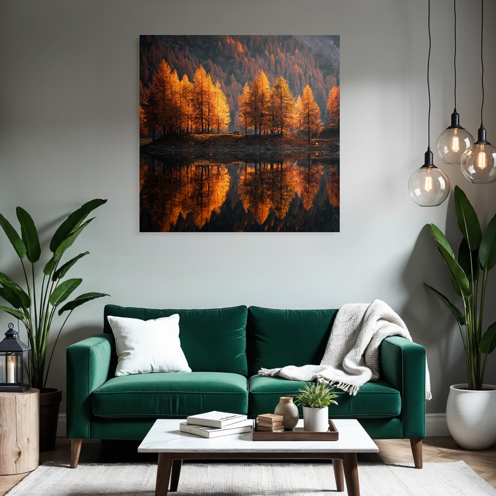 Ruhige Landschaft Herbstbaumspiegelung Mit Bergen