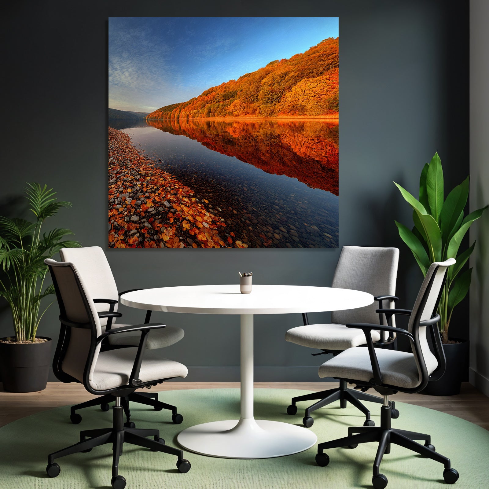 Ruhige Landschaft Im Herbst Mit Fluss Und Bunten Bäumen