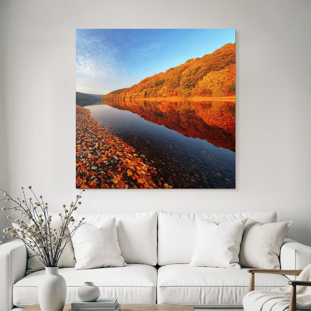 Ruhige Landschaft Im Herbst Mit Fluss Und Bunten Bäumen