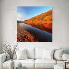 Ruhige Landschaft Im Herbst Mit Fluss Und Bunten Bäumen